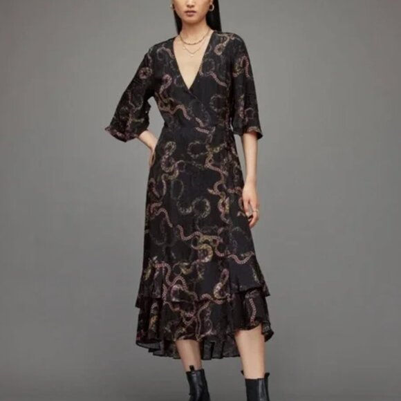 AllSaints Delana Tempest Wrap Maxi Dress Size 8 - Picture 1 of 15
